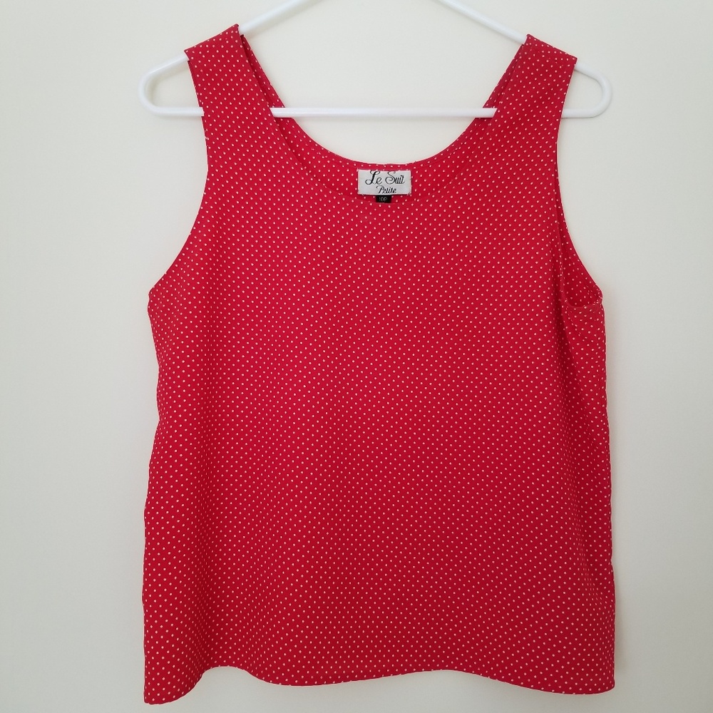 Le Suit Petite Red & White Polka Dot Blouse - 10P